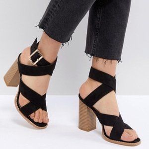 ASOS Strappy Black Stack Heeled Sandals